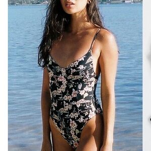 NWOT Skatie Rachel Black Floral One Piece Swimsuit Size L